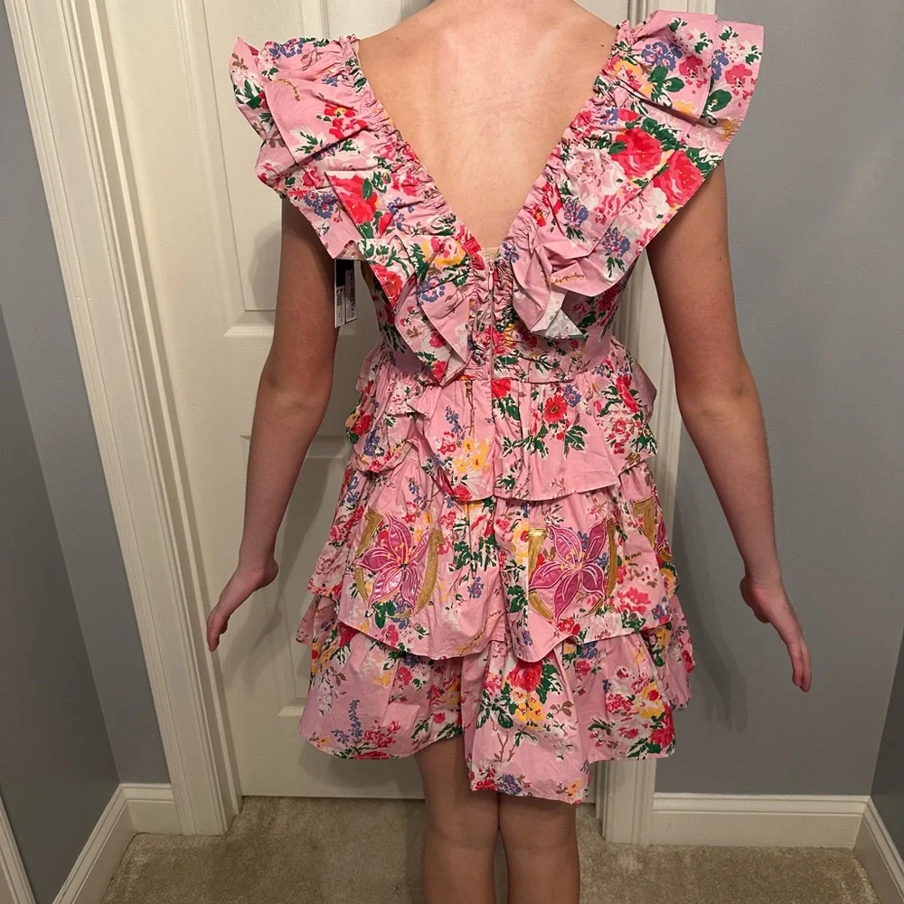 NWT Laura Ashley Pink Floral Ruffle Kentucky Derby Mini Dress - Picture 5 of 10